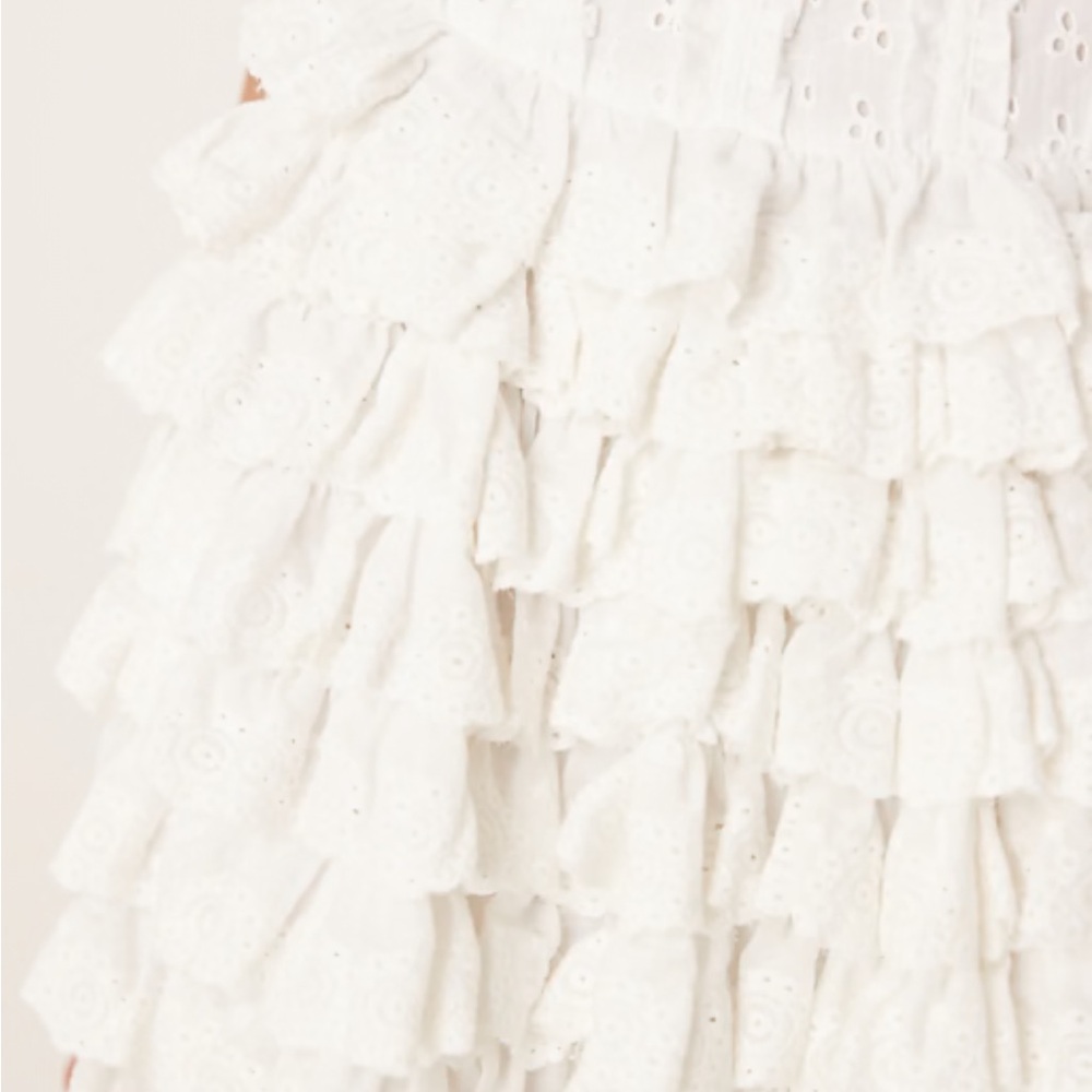 Amy Jane London White Tiered Ruffled Mini Dress Crochet Lace Up Back Large - Picture 14 of 15